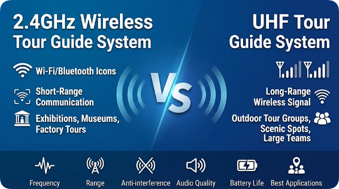 2.4GHz vs UHF Wireless Tour Guide System 2.4GHz vs UHF Wireless Tour Guide System: Complete Comparison & Selection Guide(图1)