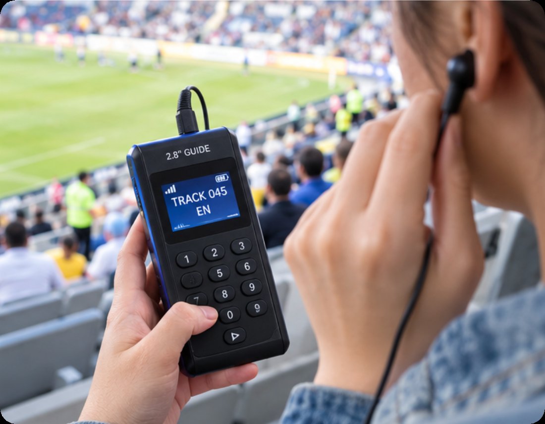 2.8-inch keypad audio guide playing track 045 in English at the stadium 2.8-inch keypad audio guide playing track 045 in English at the stadium