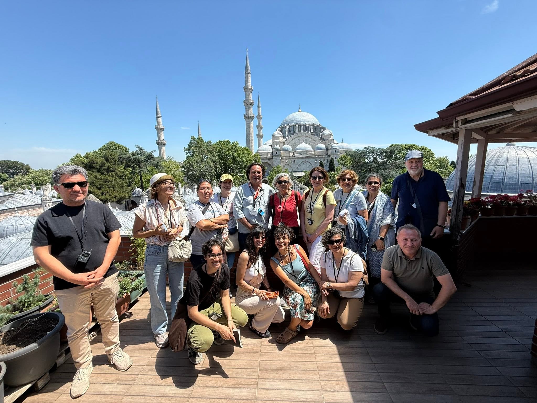 A tour group photographed on a mosque terrace in Istanbul during the morning briefing A tour group photographed on a mosque terrace in Istanbul during the morning briefing
