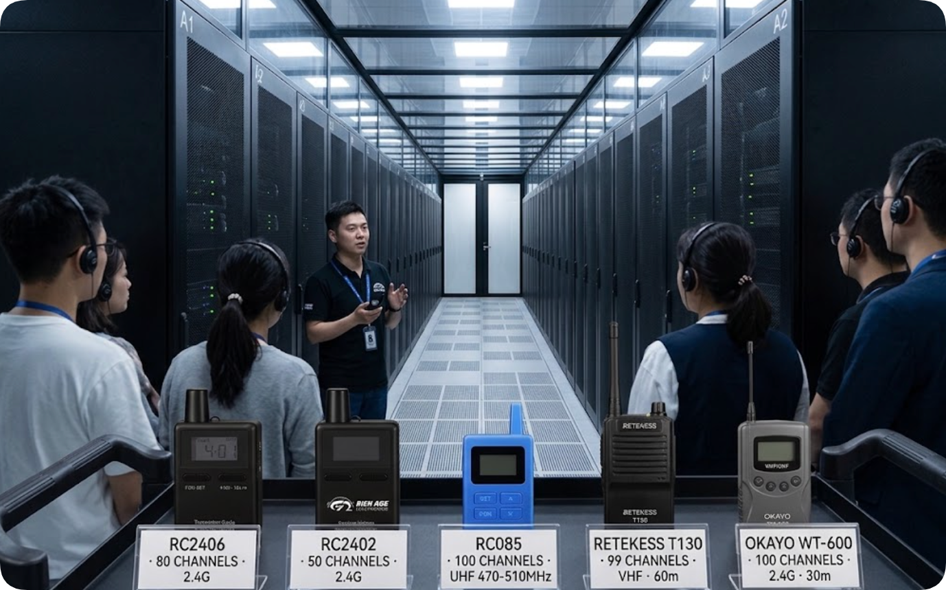 Two hundred metres of steel aisle: the guide system has to reach the last row richitek data_center_tour vs retekess okayo 1