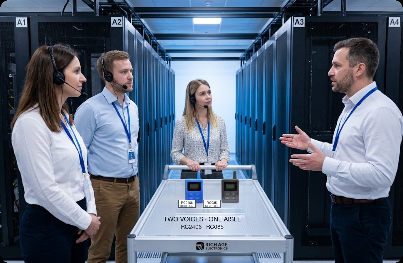 Two voices, one aisle, and the distance that decides whether either is heard richitek data_center_tour vs retekess okayo 3